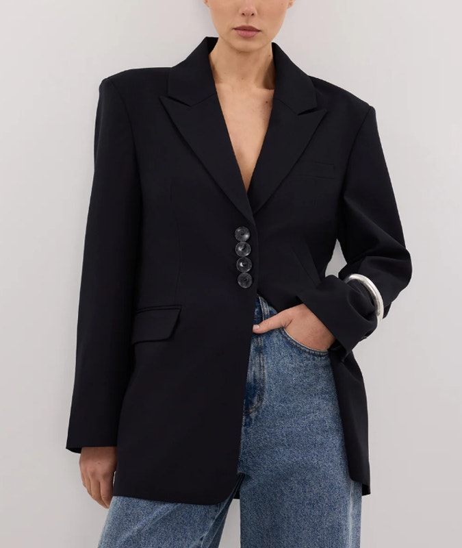 Dissh Blazer Women 2 Andie Ink Oversized Wool Blend Jacket Office Work Preppy
